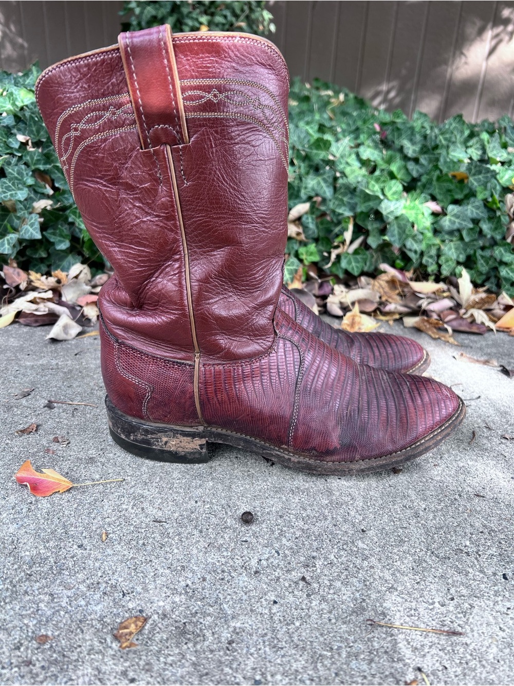 Vintage Justin 3113 Brown Exotic Lizard Roper Cowboy Boots Men’s 8.5 EE USA